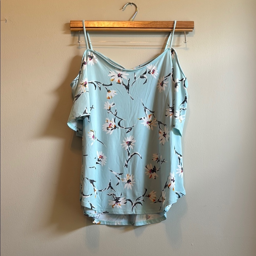 Kaileigh Blue Asymmetrical Flutter Sleeve Blouse